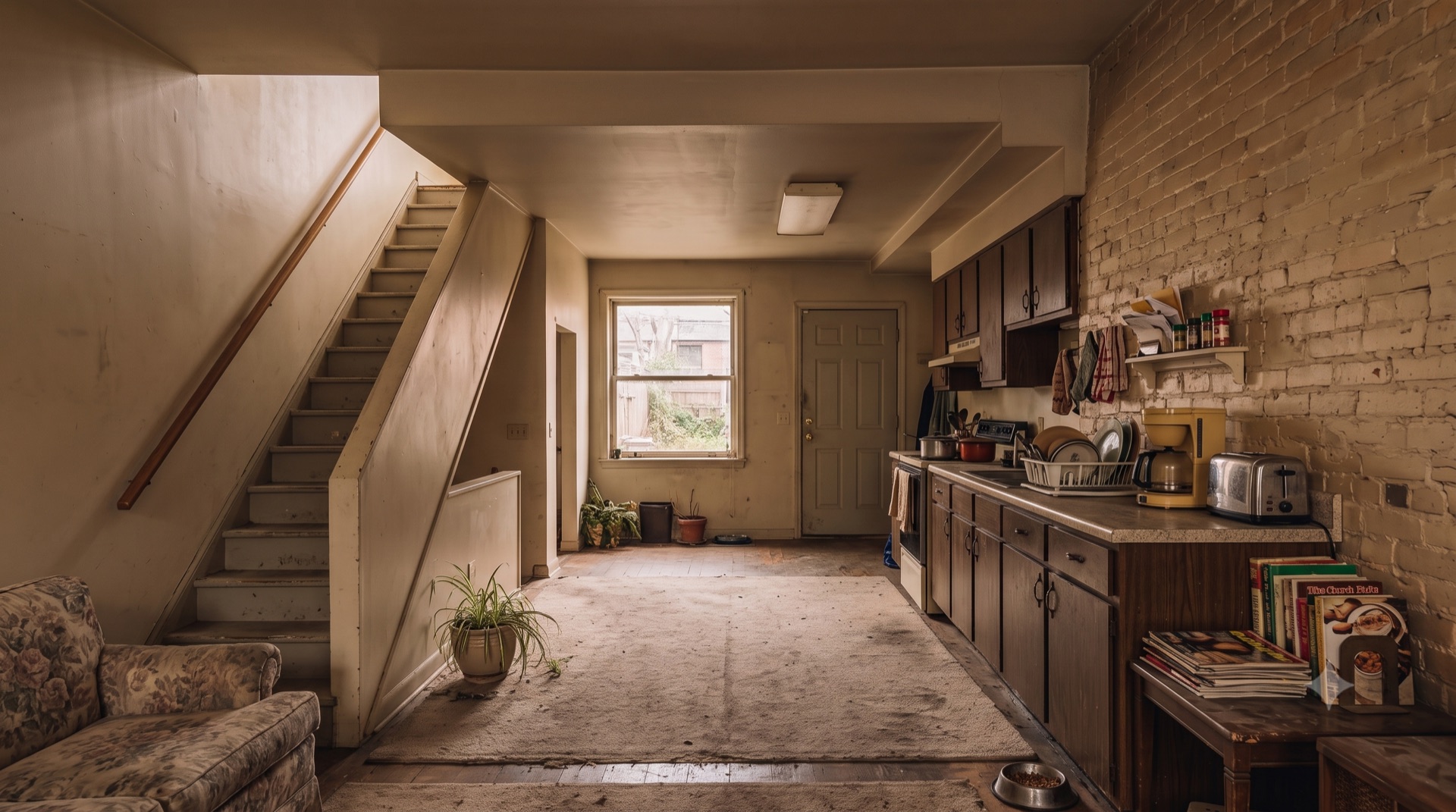 The Hartwell first floor today, the dated galley kitchen